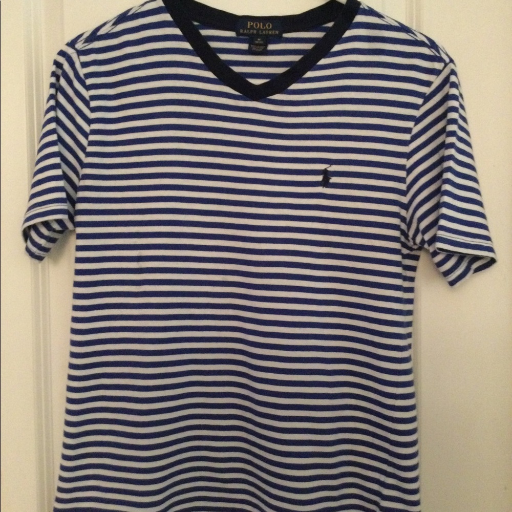 Polo Ralph Lauren Boy V-Neck Blue and White Striped Shirt